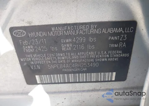 2011 Hyundai Sonata Gls из США, поврежденный, VIN 5NPEB4AC4BH253490